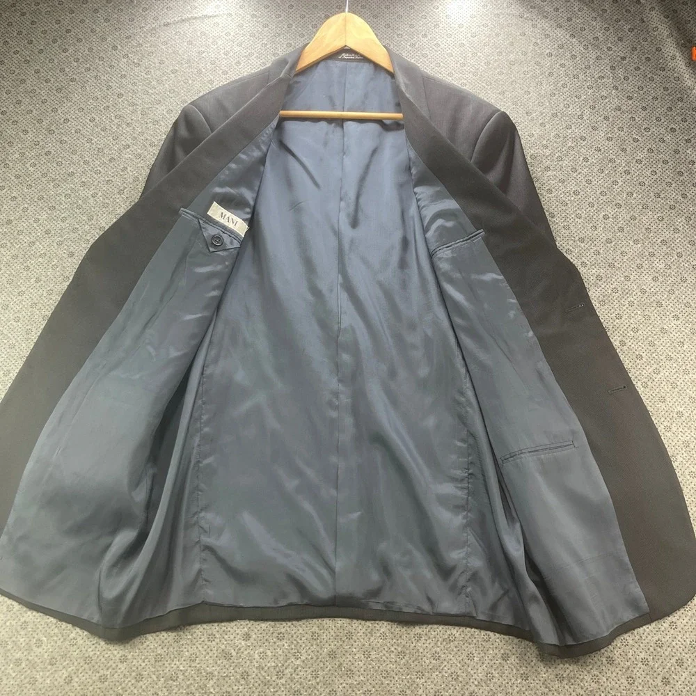 Vintage Mani Giorgio Armani Mens 42L Wool Blazer Blue Gray Microdot Sport Coats
